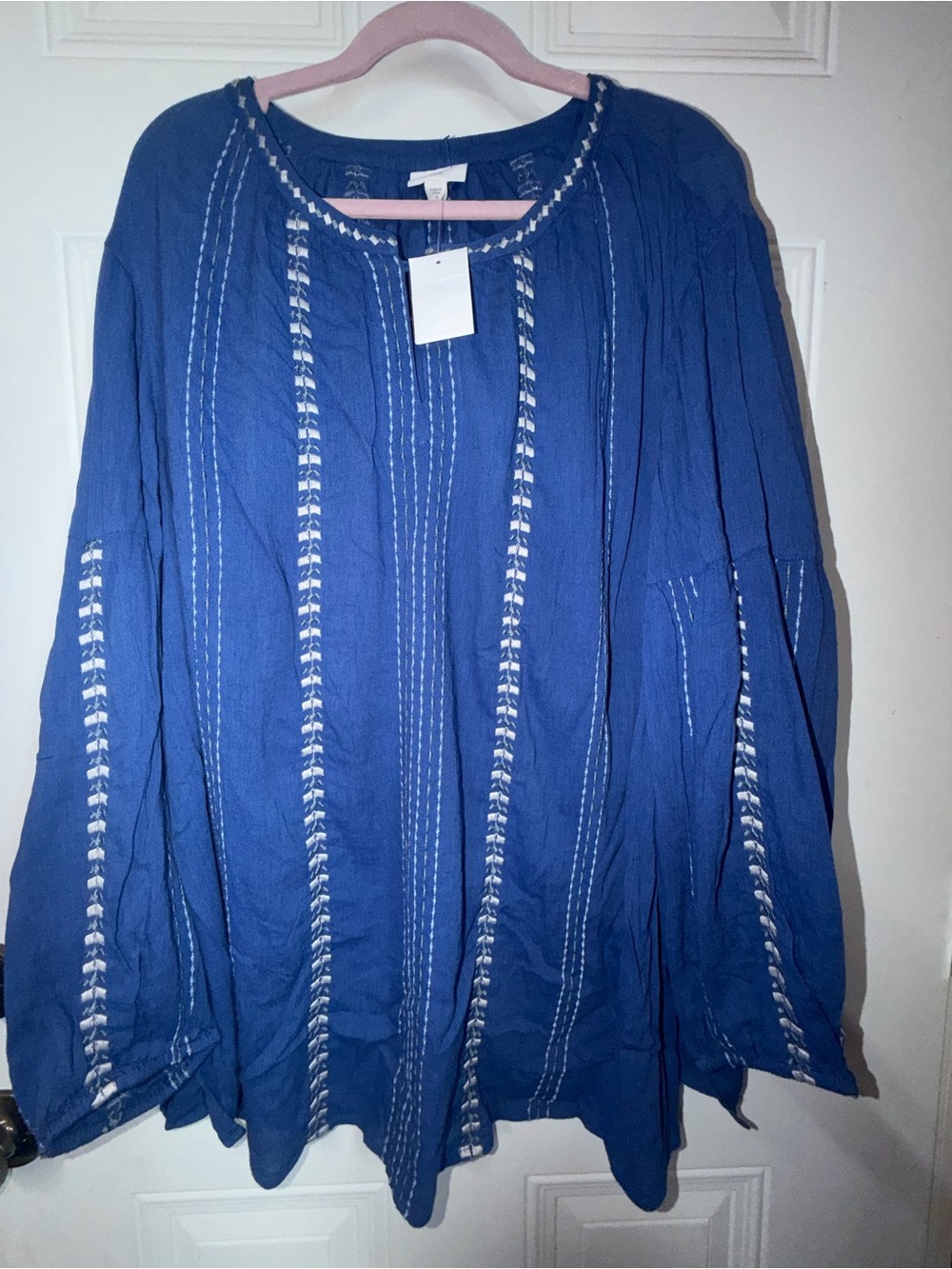 J. Jill Blue Embroidered Peasant Tunic